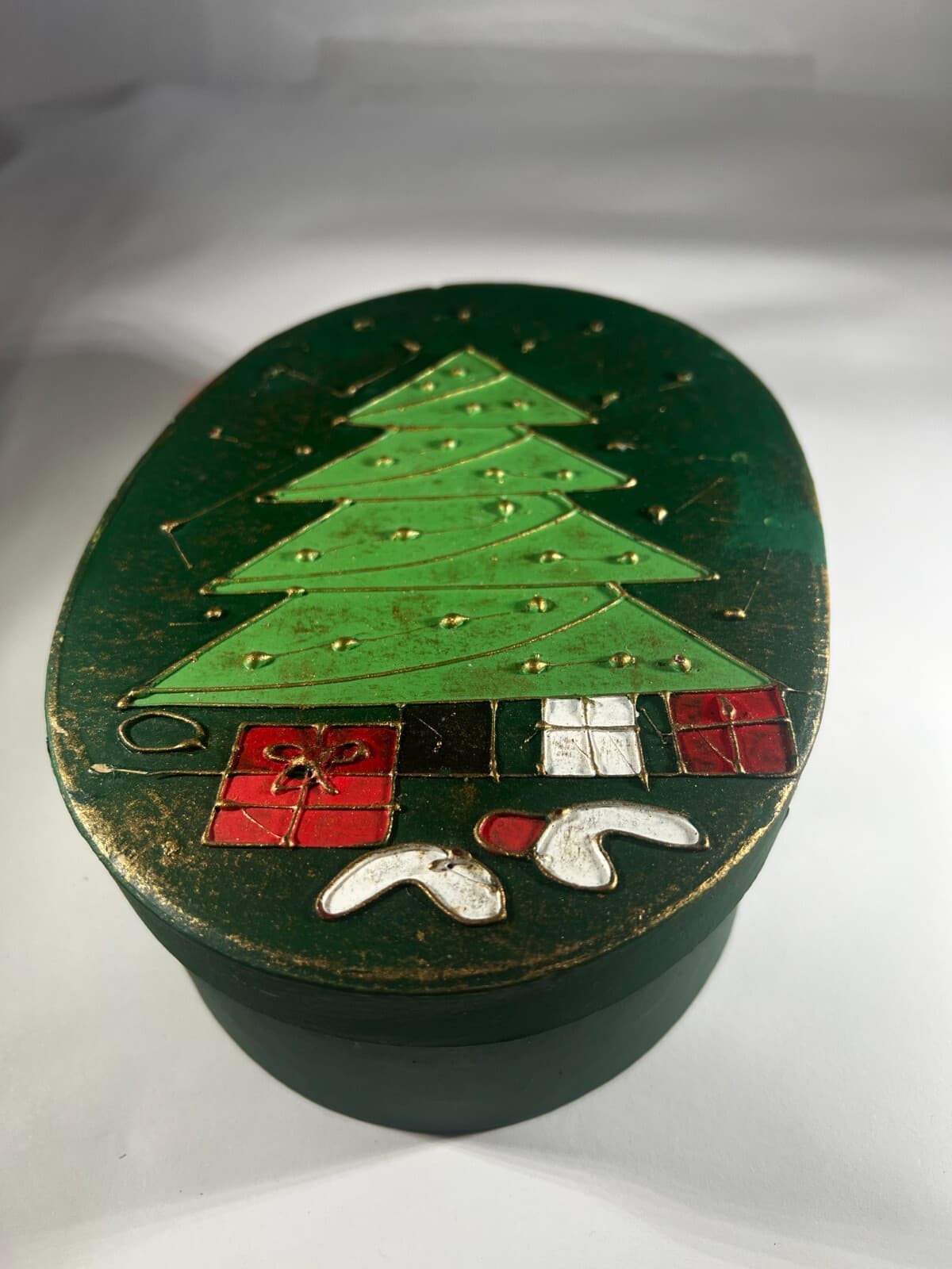 Vintage Christmas Tree Gift Box Decor Painted Decor - Thumbnail 9