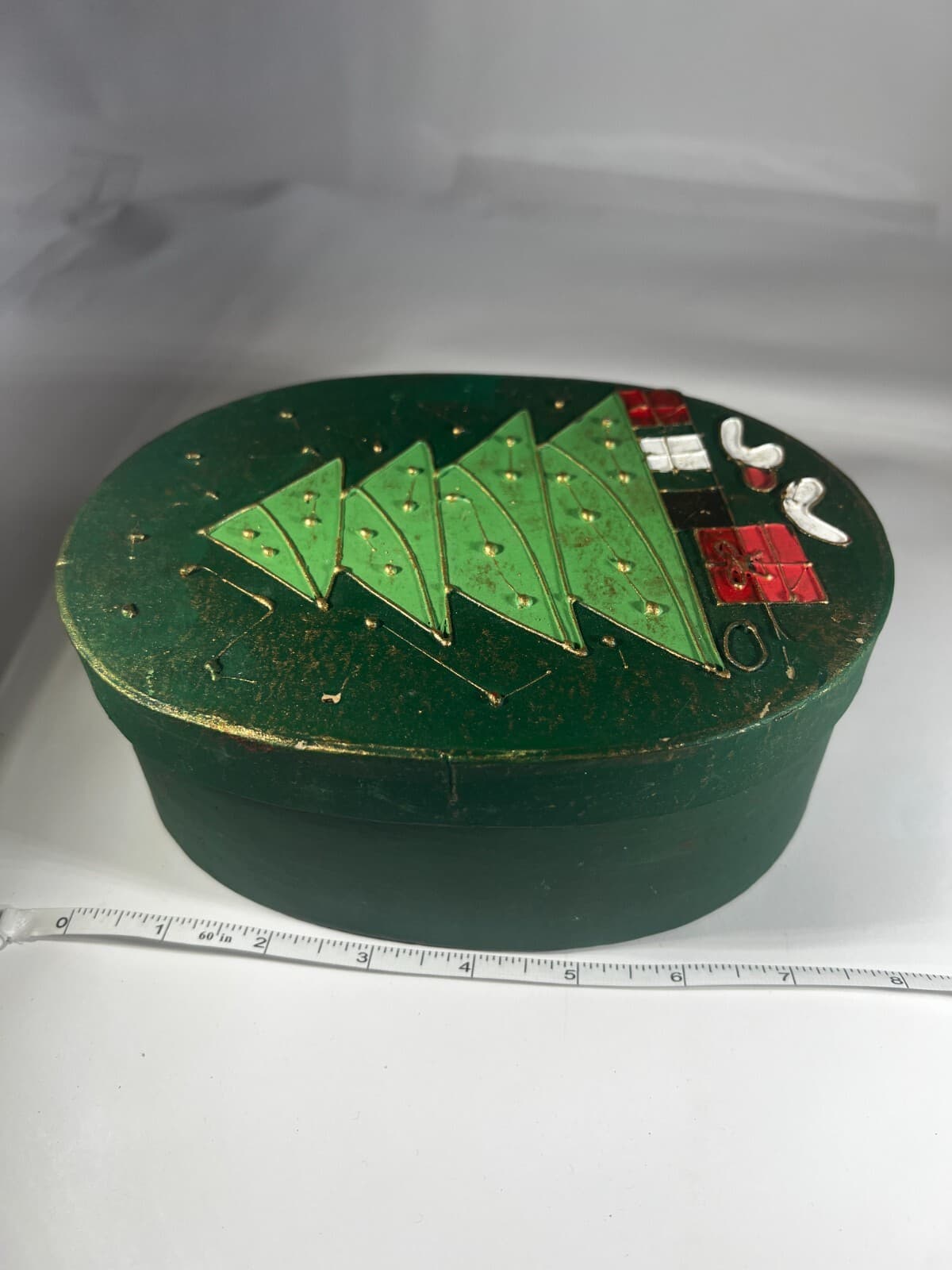Vintage Christmas Tree Gift Box Decor Painted Decor - Thumbnail 14