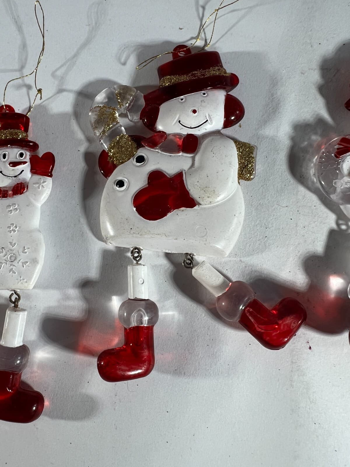 Vintage Christmas Ornaments Red White Snowman Hanging Dangling Dangle Legs Set 4 - Thumbnail 3