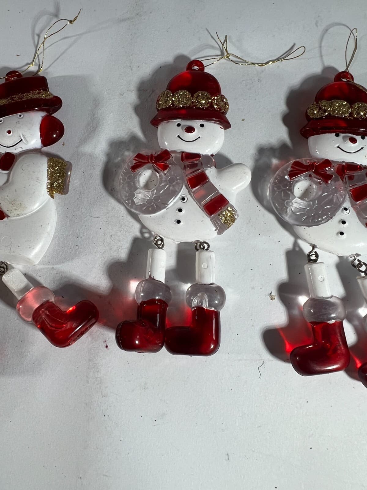 Vintage Christmas Ornaments Red White Snowman Hanging Dangling Dangle Legs Set 4 - Thumbnail 4
