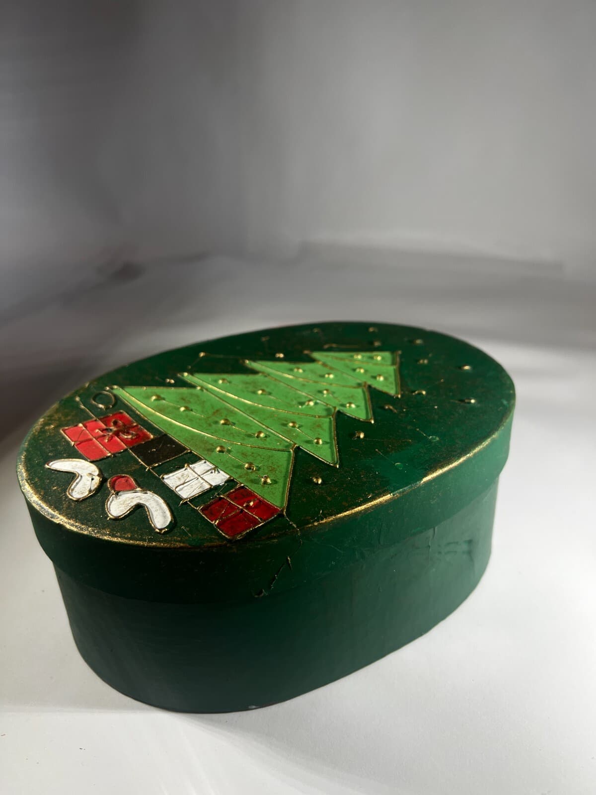 Vintage Christmas Tree Gift Box Decor Painted Decor - Thumbnail 10