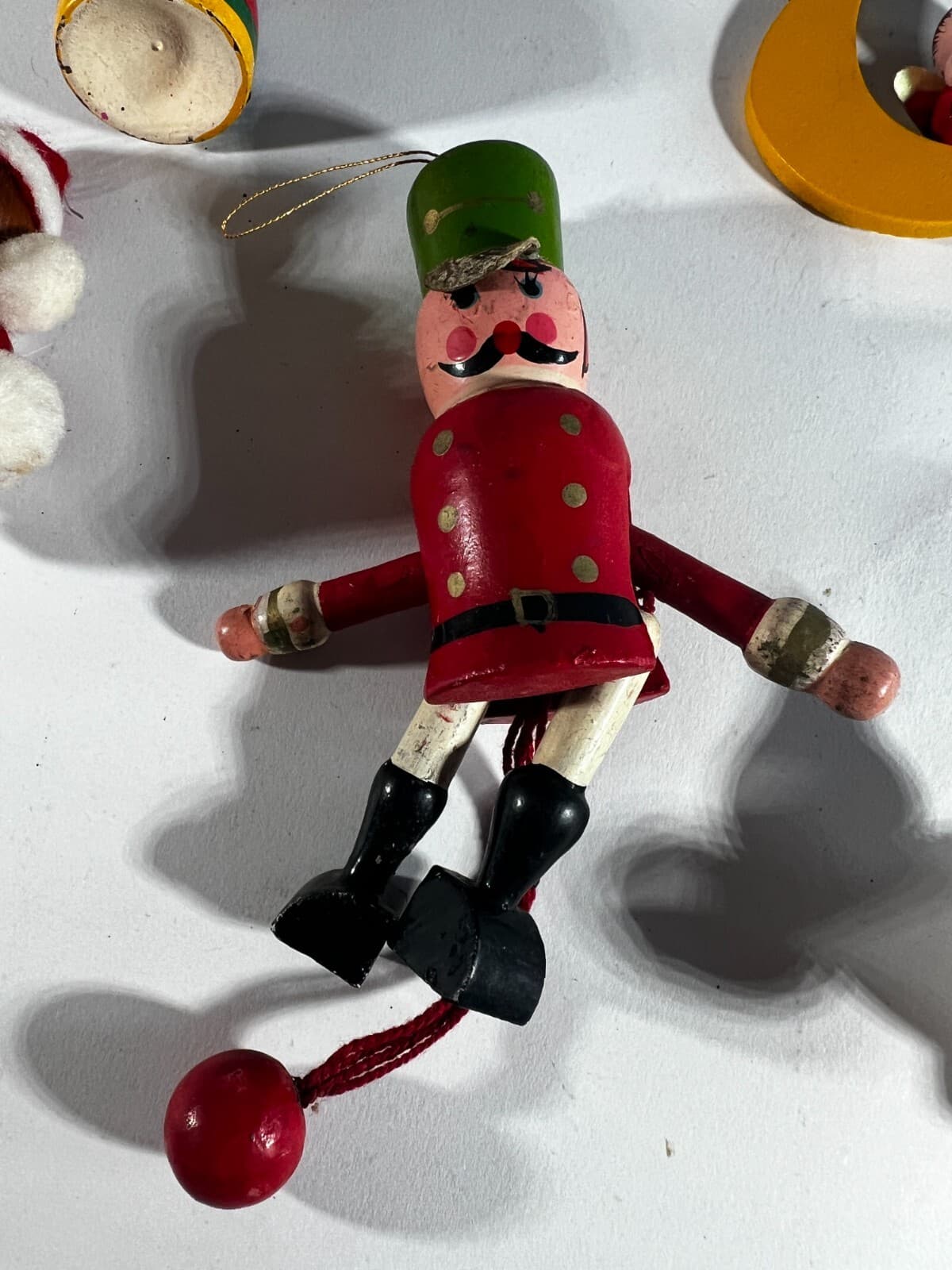 Vintage Christmas Ornament Wooden Soldier Marionette Moon Drum Set of 7 - Thumbnail 6