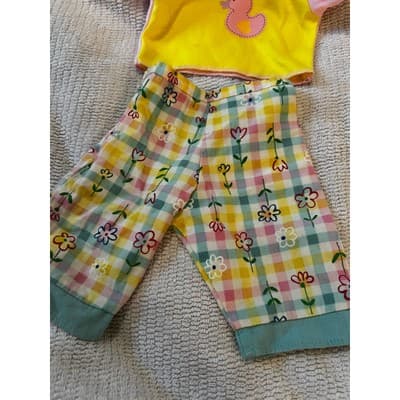 American Girl Yellow Short Sleeve Shirt Plaid Pants Baby Doll Clothing Set - Thumbnail 4