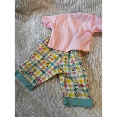 American Girl Yellow Short Sleeve Shirt Plaid Pants Baby Doll Clothing Set - Thumbnail 2