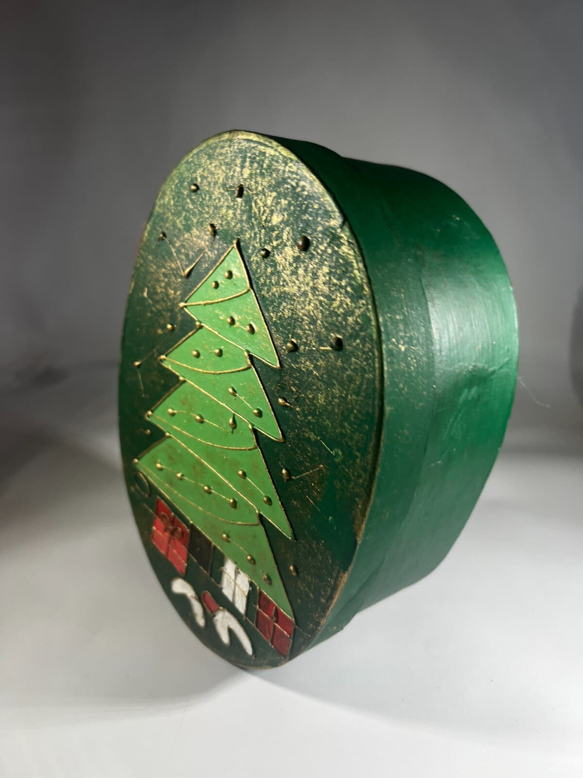 Vintage Christmas Tree Gift Box Decor Painted Decor - Thumbnail 3