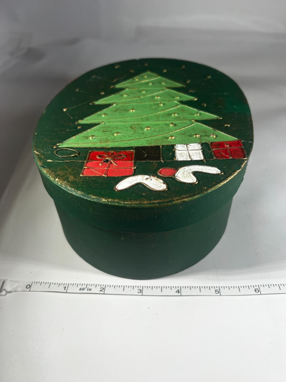 Vintage Christmas Tree Gift Box Decor Painted Decor - Thumbnail 15