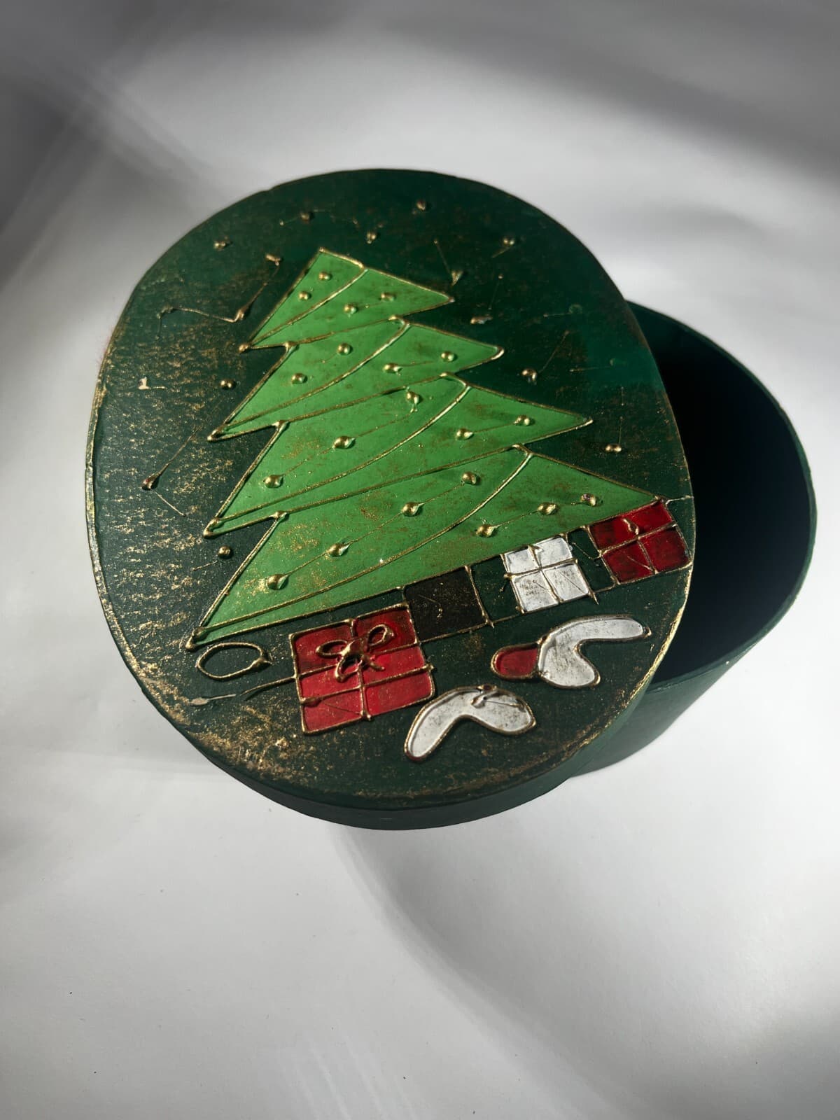 Vintage Christmas Tree Gift Box Decor Painted Decor - Thumbnail 13