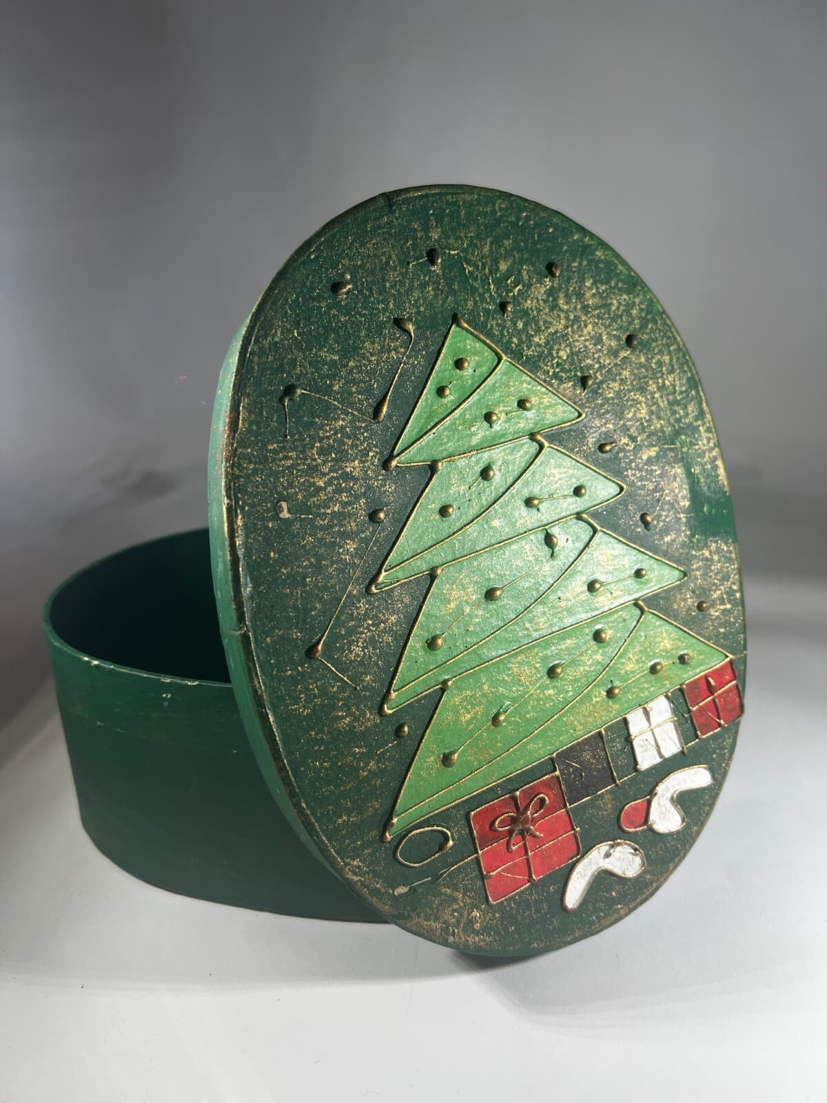 Vintage Christmas Tree Gift Box Decor Painted Decor - Thumbnail 12