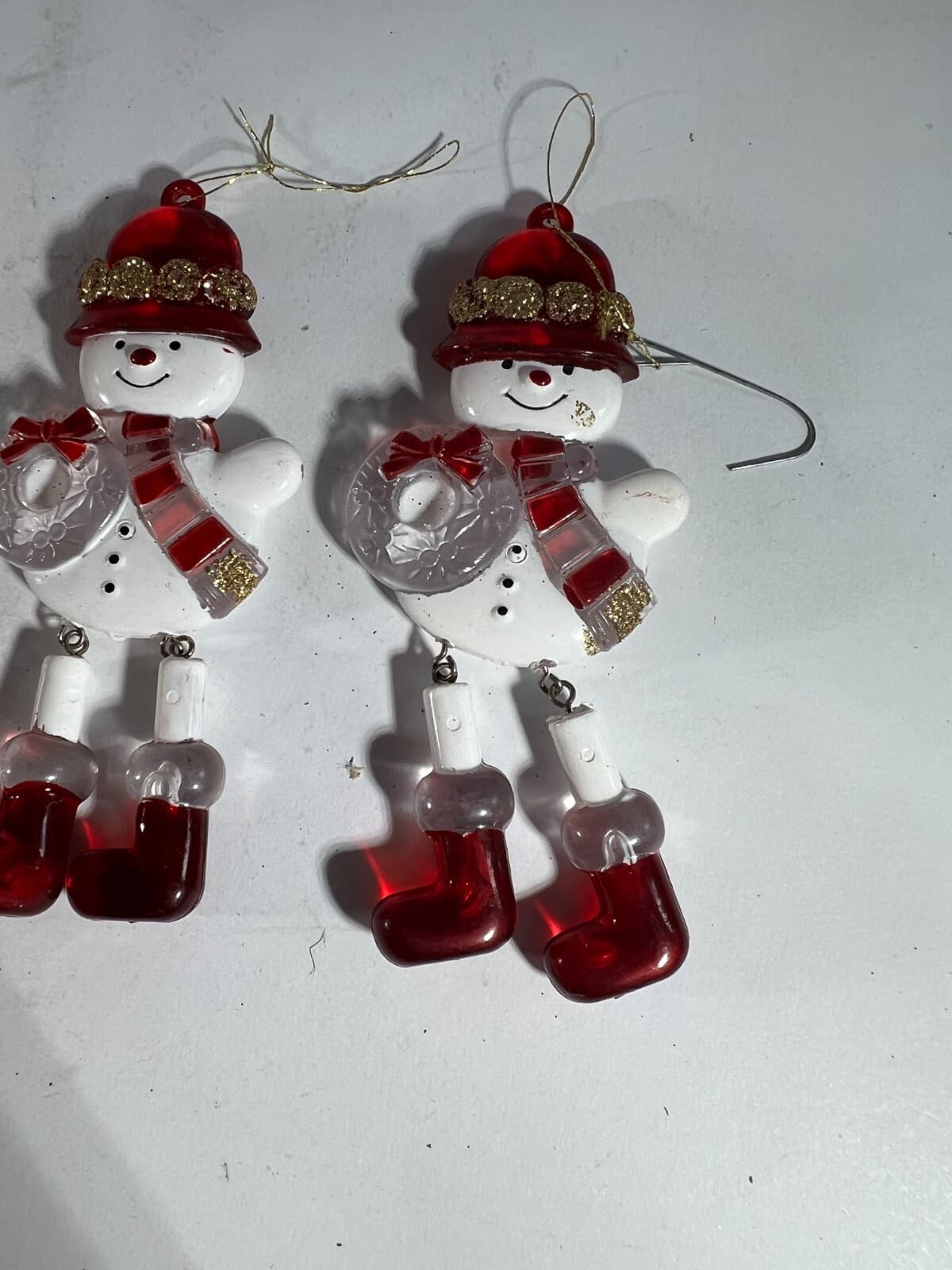 Vintage Christmas Ornaments Red White Snowman Hanging Dangling Dangle Legs Set 4 - Thumbnail 5