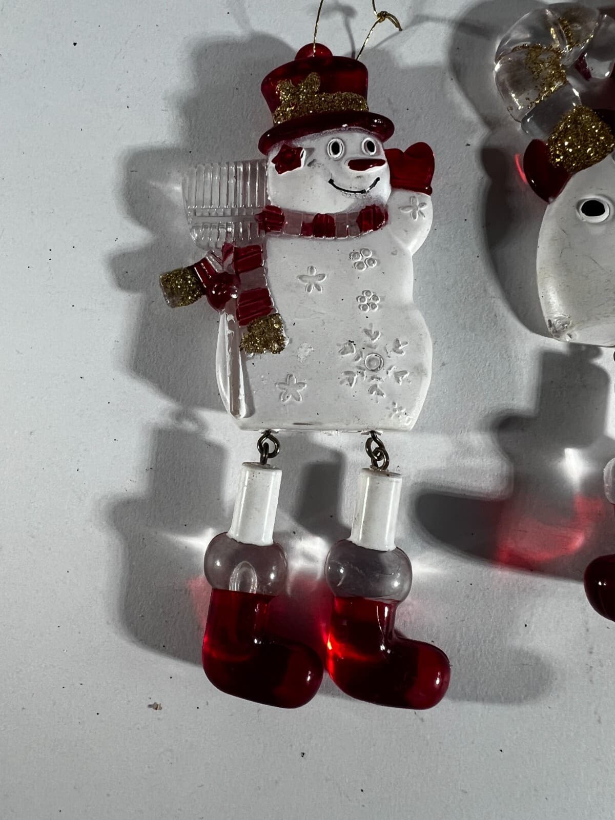 Vintage Christmas Ornaments Red White Snowman Hanging Dangling Dangle Legs Set 4 - Thumbnail 2