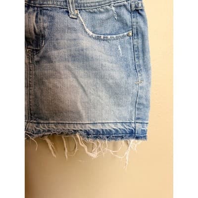 Aeropostale Women's Distressed Frayed Hem Low Rise Denim Skirt Blue 5/6 - Thumbnail 9