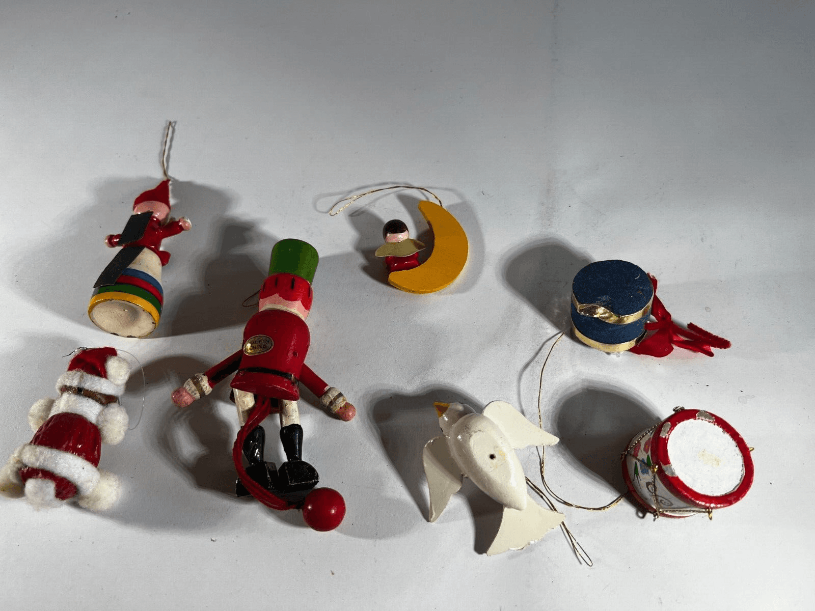 Vintage Christmas Ornament Wooden Soldier Marionette Moon Drum Set of 7 - Thumbnail 10