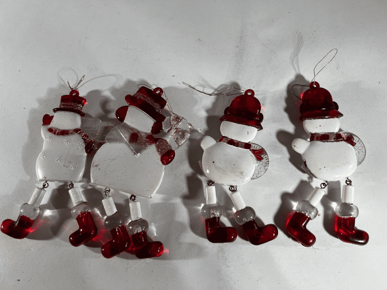 Vintage Christmas Ornaments Red White Snowman Hanging Dangling Dangle Legs Set 4 - Thumbnail 6