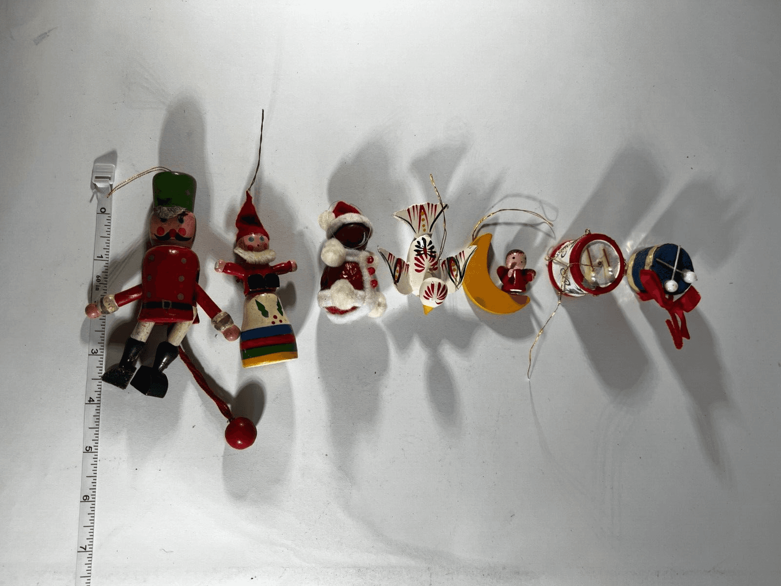 Vintage Christmas Ornament Wooden Soldier Marionette Moon Drum Set of 7 - Thumbnail 12