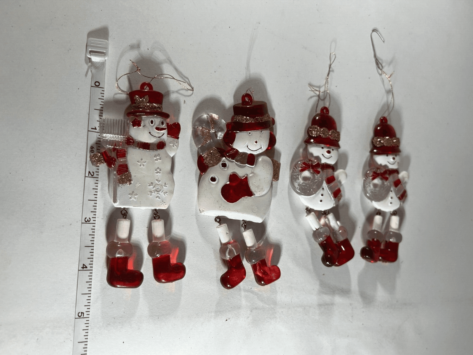 Vintage Christmas Ornaments Red White Snowman Hanging Dangling Dangle Legs Set 4 - Thumbnail 7