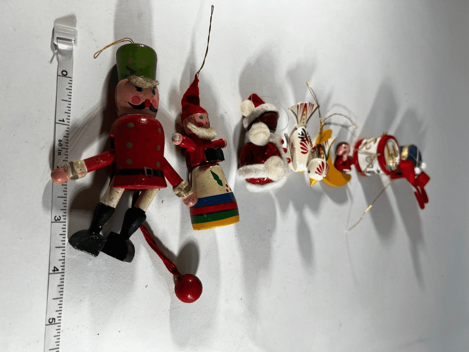 Vintage Christmas Ornament Wooden Soldier Marionette Moon Drum Set of 7 - Thumbnail 11