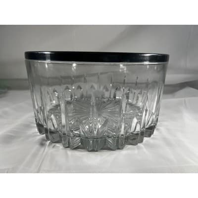 Vintage Italian Cystal Bowl Serving Dish Silver Rim Marked Italy Large MCM - Thumbnail 4
