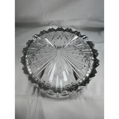 Vintage Italian Cystal Bowl Serving Dish Silver Rim Marked Italy Large MCM - Thumbnail 6