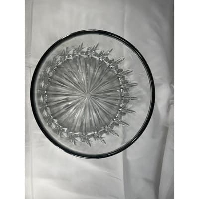 Vintage Italian Cystal Bowl Serving Dish Silver Rim Marked Italy Large MCM - Thumbnail 2