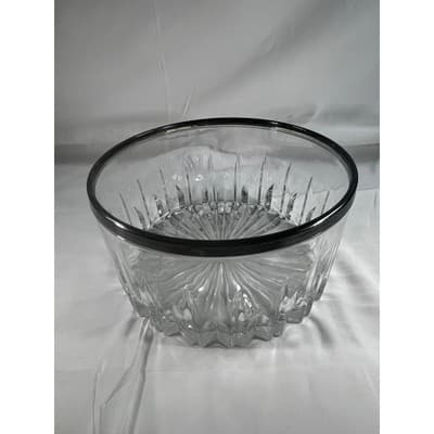 Vintage Italian Cystal Bowl Serving Dish Silver Rim Marked Italy Large MCM - Thumbnail 7