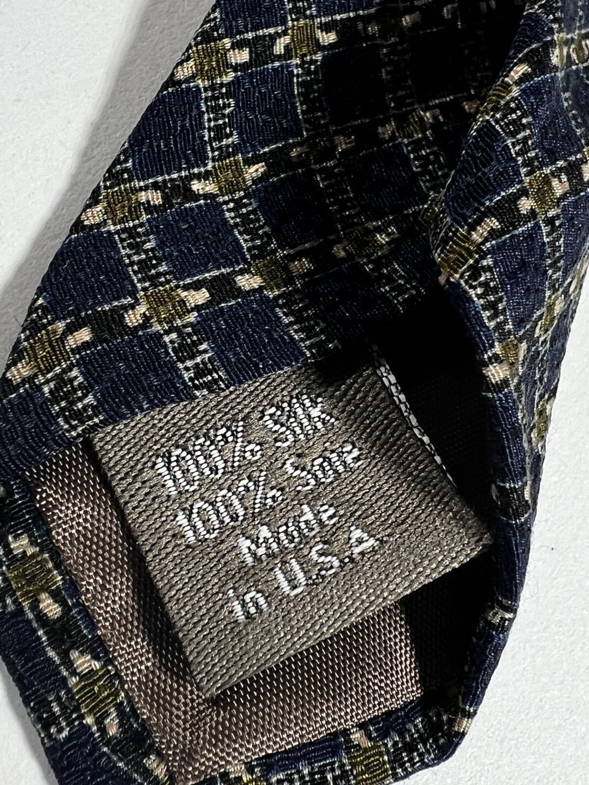 Calvin Klein Necktie Tie Silk Vintage Navy Blue Textured Small Check Pattern - Thumbnail 7