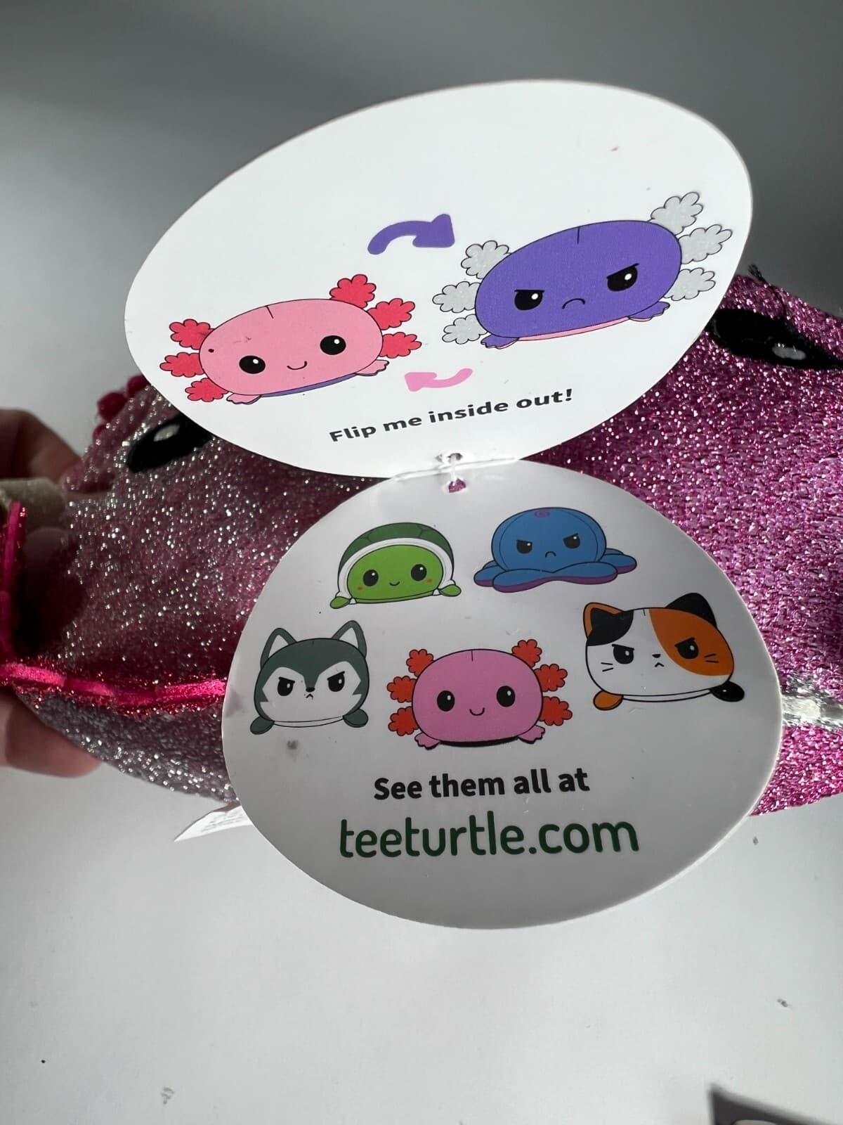 TeeTurtle The Original Reversible Axolotl Plushie Pink Purple Sparkle NEW - Thumbnail 8