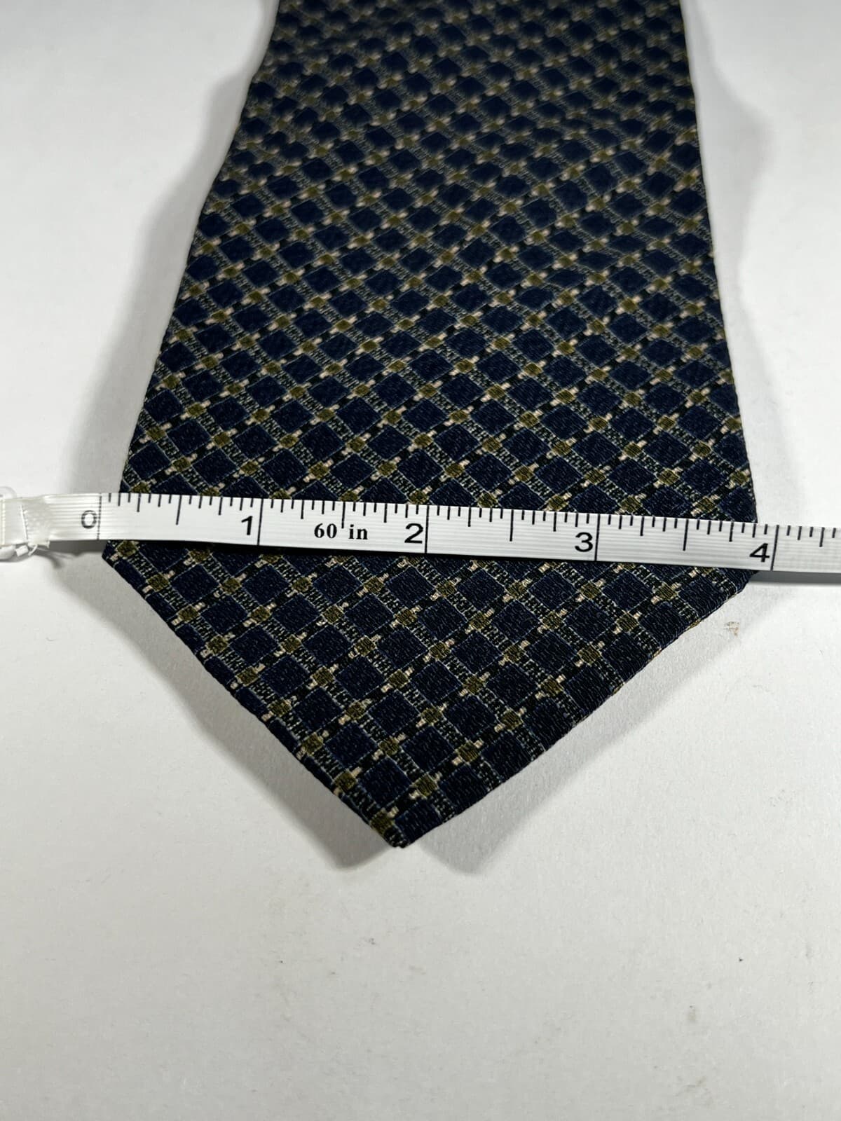 Calvin Klein Necktie Tie Silk Vintage Navy Blue Textured Small Check Pattern - Thumbnail 9