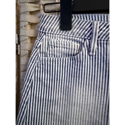 JustBlack Pinstripe Denim Mini Skirt XS White Blue Classic Frayed Hemline - Thumbnail 8