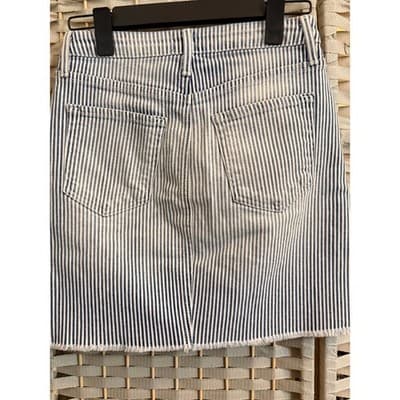 JustBlack Pinstripe Denim Mini Skirt XS White Blue Classic Frayed Hemline - Thumbnail 11