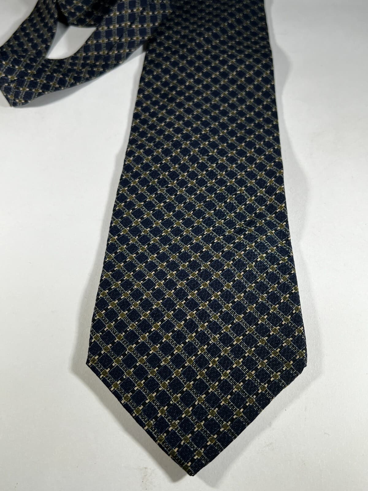 Calvin Klein Necktie Tie Silk Vintage Navy Blue Textured Small Check Pattern - Thumbnail 2