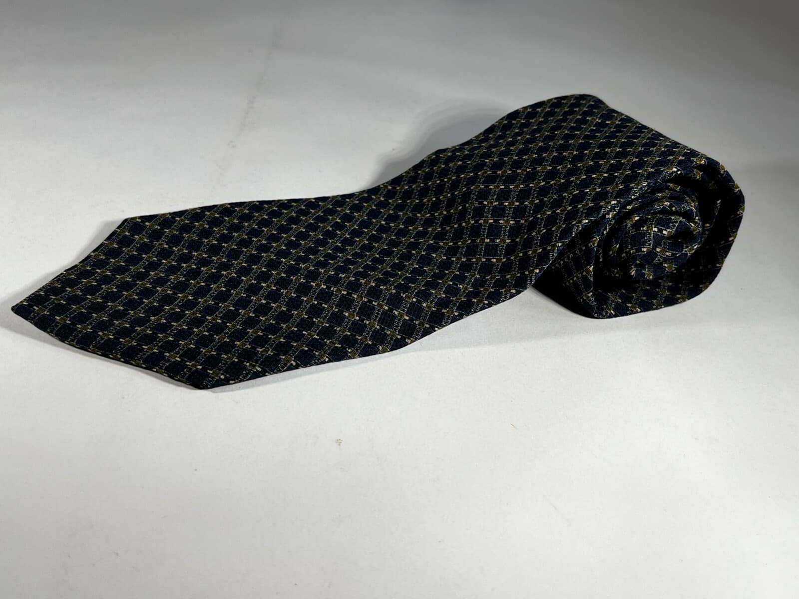 Calvin Klein Necktie Tie Silk Vintage Navy Blue Textured Small Check Pattern - Thumbnail 11