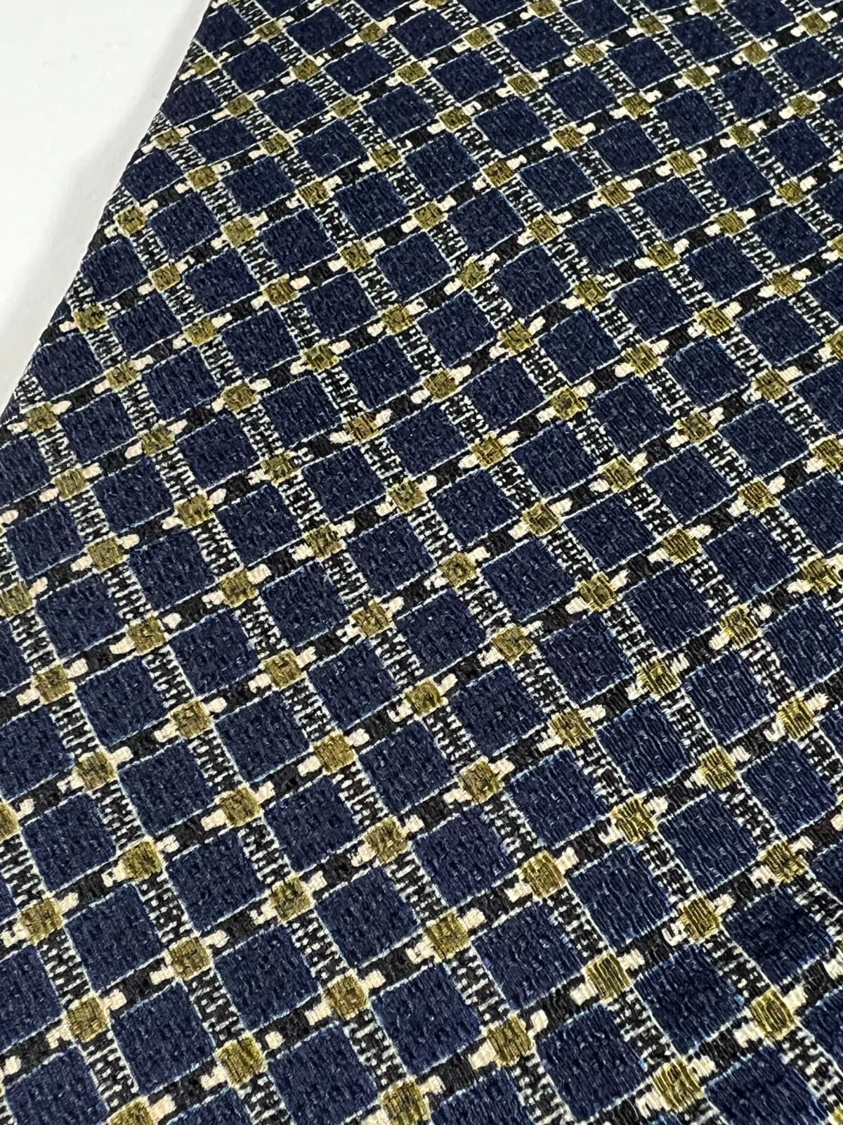 Calvin Klein Necktie Tie Silk Vintage Navy Blue Textured Small Check Pattern - Thumbnail 3