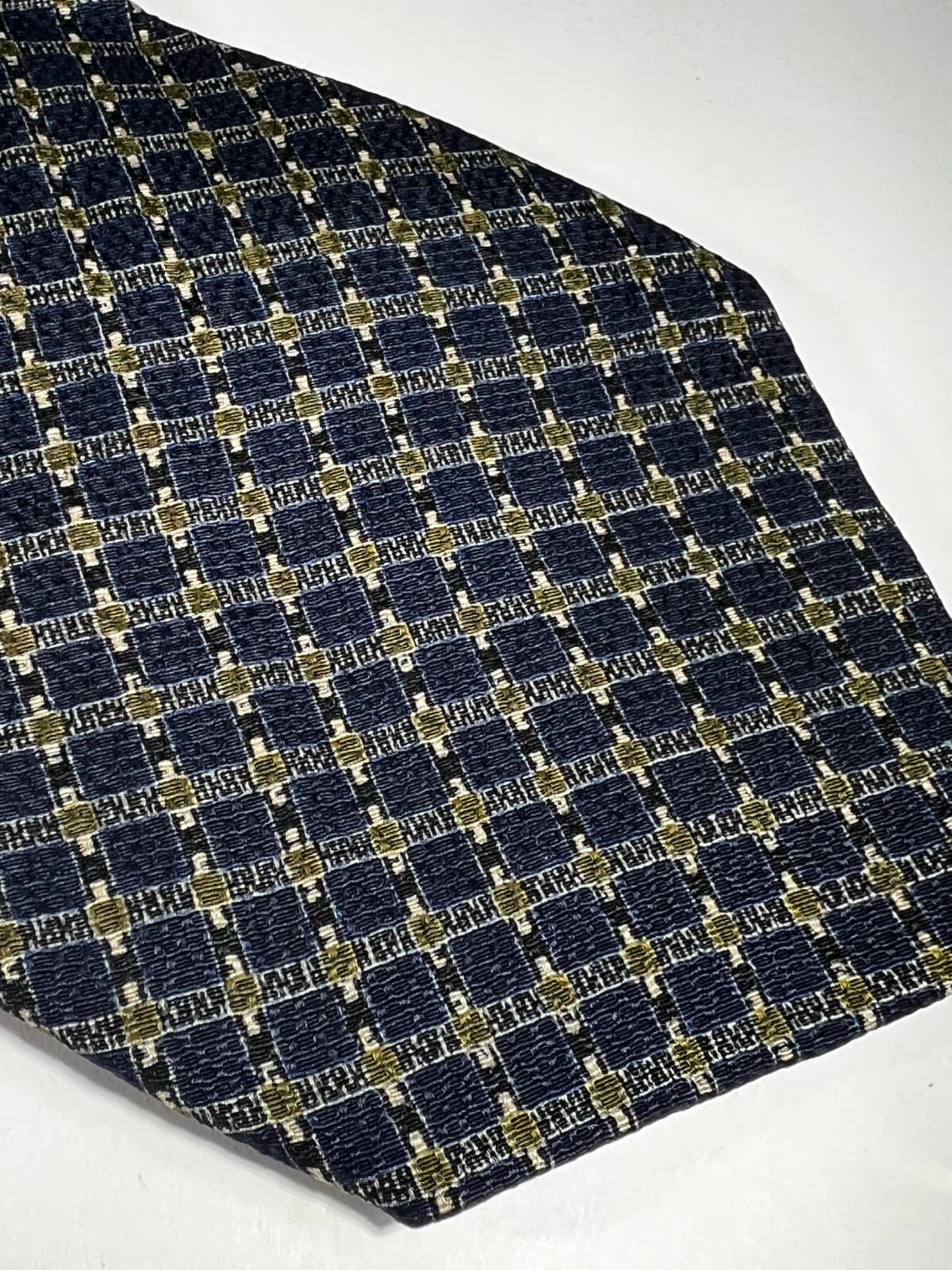 Calvin Klein Necktie Tie Silk Vintage Navy Blue Textured Small Check Pattern - Thumbnail 10