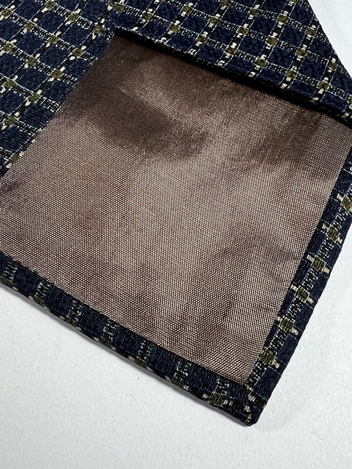 Calvin Klein Necktie Tie Silk Vintage Navy Blue Textured Small Check Pattern - Thumbnail 6