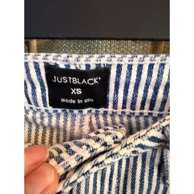 JustBlack Pinstripe Denim Mini Skirt XS White Blue Classic Frayed Hemline - Thumbnail 9