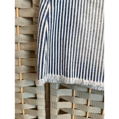JustBlack Pinstripe Denim Mini Skirt XS White Blue Classic Frayed Hemline - Thumbnail 6
