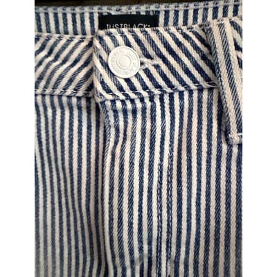 JustBlack Pinstripe Denim Mini Skirt XS White Blue Classic Frayed Hemline - Thumbnail 7