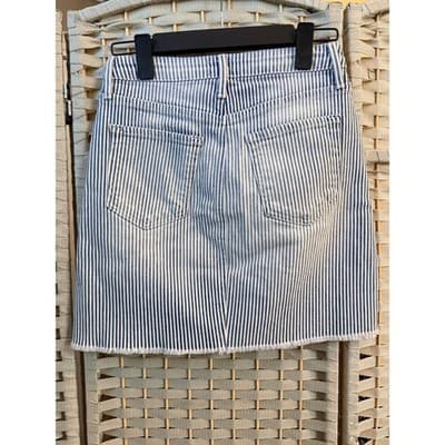 JustBlack Pinstripe Denim Mini Skirt XS White Blue Classic Frayed Hemline - Thumbnail 10