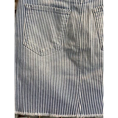 JustBlack Pinstripe Denim Mini Skirt XS White Blue Classic Frayed Hemline - Thumbnail 12