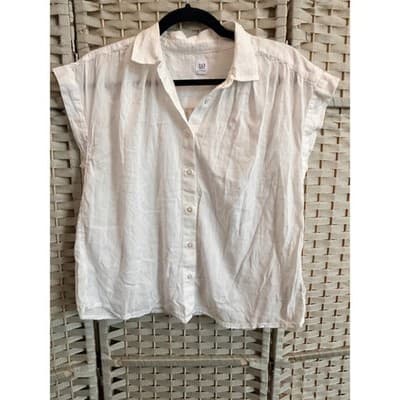 GAP Crinkle Gauze Relaxed Fit Blouse White S NWOT Collared Button Down - Thumbnail 2