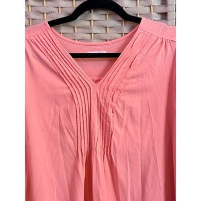 Lands End Lightweight Jersey Pintuck Pleach Blouse Large Peach V Neckline - Thumbnail 3