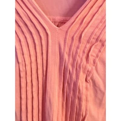Lands End Lightweight Jersey Pintuck Pleach Blouse Large Peach V Neckline - Thumbnail 5