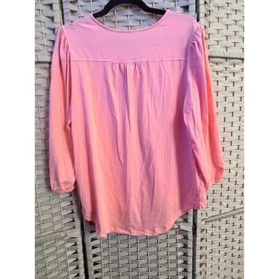 Lands End Lightweight Jersey Pintuck Pleach Blouse Large Peach V Neckline - Thumbnail 7