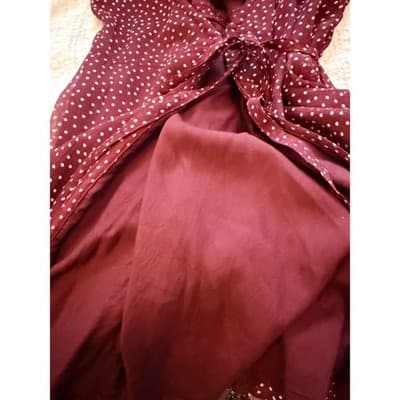 Abercrombie & Fitch Wrap Summer Dress XS Maroon Polka Dots Long Sleeve Mini - Thumbnail 10