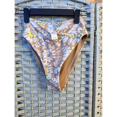 Aerie Real Good Cheekiest Bikini Bottom Small Brown NWT Floral Print High Waist - Thumbnail 3