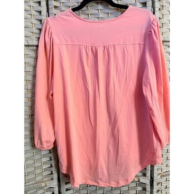 Lands End Lightweight Jersey Pintuck Pleach Blouse Large Peach V Neckline - Thumbnail 8