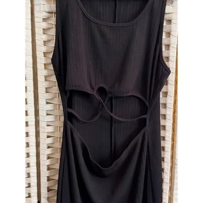 Women’s Black Cutout Bodycon Midi Dress Large Sleeveless Sexy Clubwear - Thumbnail 4