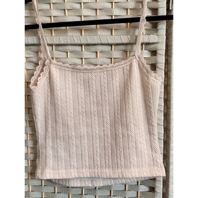 SHEIN MOD Lace Trim Knit Camisole Tank Top Beige XS Bow Detail Scoop Neckline - Thumbnail 8