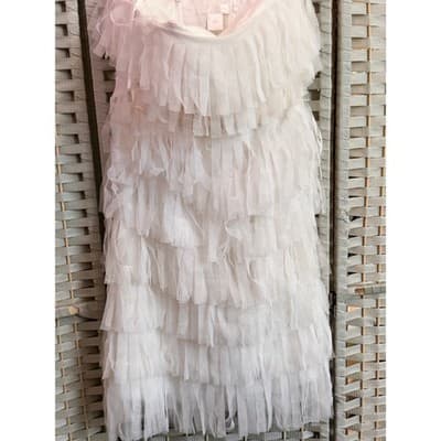 Ann Taylor Ivory Tiered Ruffle Dress Women Small Sleeveless Party - Thumbnail 4