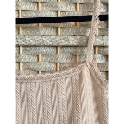 SHEIN MOD Lace Trim Knit Camisole Tank Top Beige XS Bow Detail Scoop Neckline - Thumbnail 9